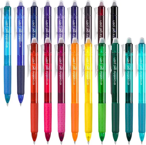 Miniatura 10 de Vanstek 18 bolígrafos de gel retráctiles borrables negros con clic, punta fina (0.7), haz que los errores desaparezcan, agarre cómodo premium, tinta