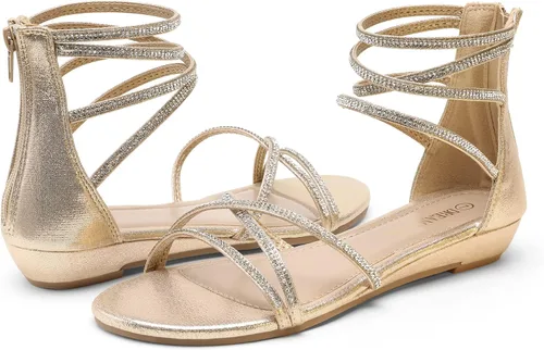 Miniatura 3 de DREAM PAIRS - Sandalias de cuña baja para mujer, con correa al tobillo y diamantes de imitación