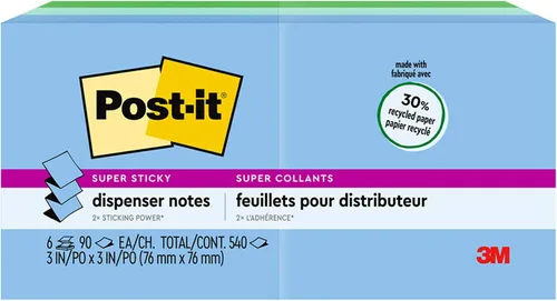 Miniatura 10 de Post-it Notas emergentes súper adhesivas, 3 x 3 pulgadas, 6 blocs, 2 veces el poder de pegado, Poptimista, colores brillantes, reciclables