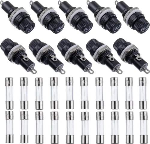 BOJACK 10 valores 30 unids 0.197x0.787 in negro tapa de rosca portafusibles 250 VCA 10 A 125 VCA 15 A con 10A/15A kit de fusibles de vidrio de