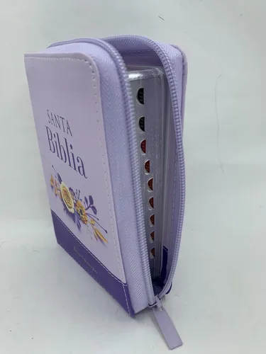 Miniatura 2 de biblia tamaño bolsillo reina valera 1960 lila/ flores cierre con indice piel imitacion 8 puntos Imitation Leather – 1 Enero 2023