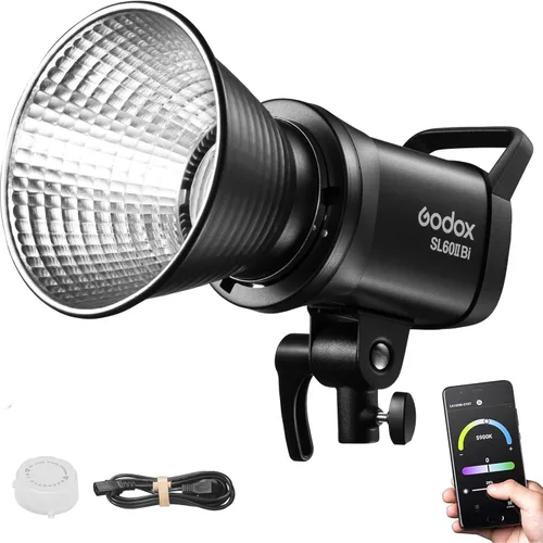 Godox Luz de video LED bicolor SL60IIBi 75W, 2800K-5600K, 25100Lux@1M, luz de estudio COB de montaje Bowens con, aplicación y control remoto, CRI