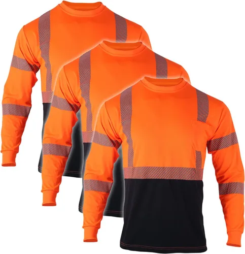 Miniatura 11 de VENDACE Camisetas de seguridad reflectantes de alta visibilidad, paquete de 3 camisetas de trabajo de construcción de manga larga Hi Vis, para Azul