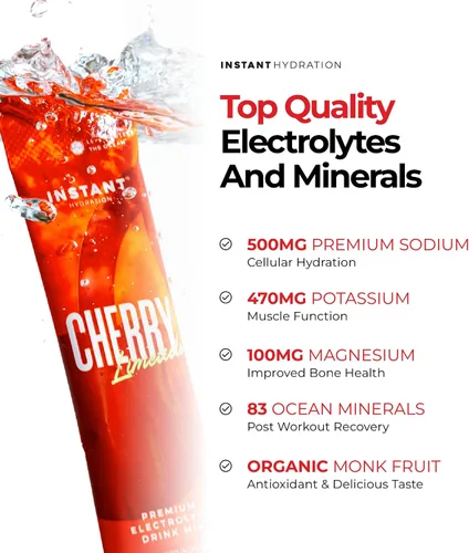 Miniatura 4 de Instant Hydration Shawn Johnson - Paquetes de electrolitos en polvo sin azúcar, mezcla de bebida electrolítica de limonada de cereza y artículos