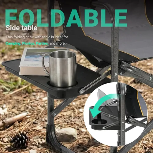 Miniatura 6 de Overmont Silla de campamento ligera de gran tamaño, portátil, cómoda, resistente, plegable, con mesa auxiliar y bolsa enfriadora para campamento