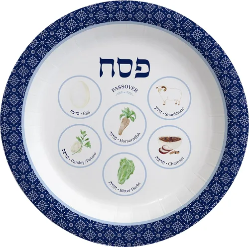 The Dreidel Company Juego de fiesta de artículos de papel con diseño de placa de seder de Pascua (placa de 9 pulgadas, 48 unidades)