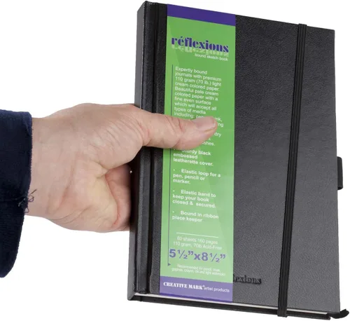 Miniatura 7 de Creative Mark Cuaderno de bocetos encuadernado de cuero duro [160 páginas - 5 x 7], diario de cuero sintético en relieve negro, papel sin ácidos