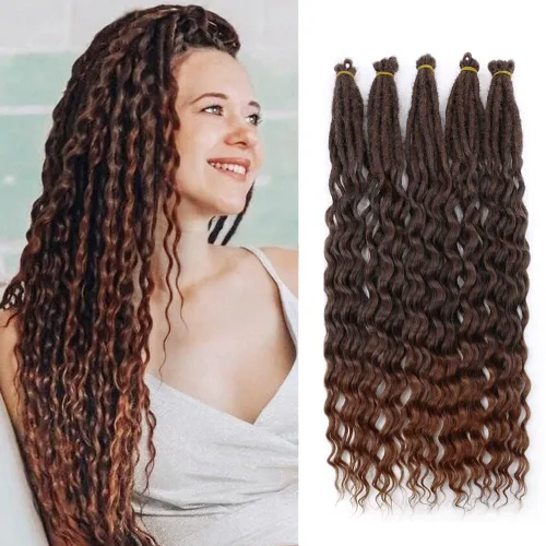 Miniatura 19 de Boho Dreads - Extensiones de rastas sintéticas de doble extremo con trenzas de caja, de 24 pulgadas, 10 hebras delgadas, suaves, color rojo y marrón