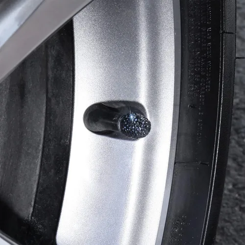 Miniatura 3 de Tapas de vástago de válvula de neumático Bling para automóvil, 4 piezas universales de tapas de vástago de válvulas de aire de neumáticos negras