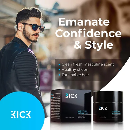 Miniatura 7 de Kick Champú + acondicionador + espray de sal marina + crema formadora de fijación media, paquete de energía para hombre, cuidado y peinado