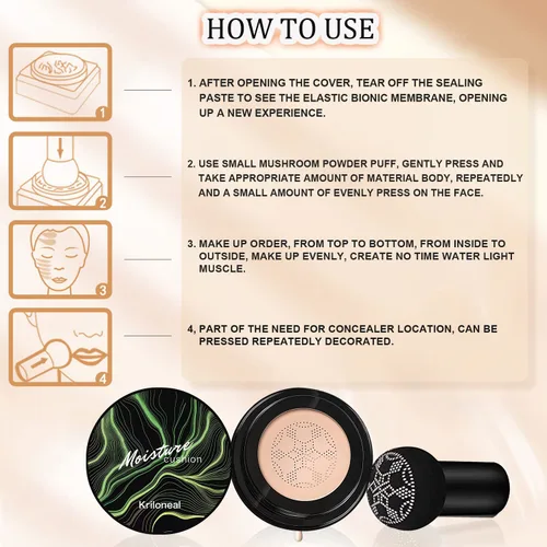 Miniatura 8 de CC Cream Foundation - Cojín de aire para cabeza de hongo, maquillaje facial, corrector hidratante impermeable, control de aceite, maquillaje desnudo