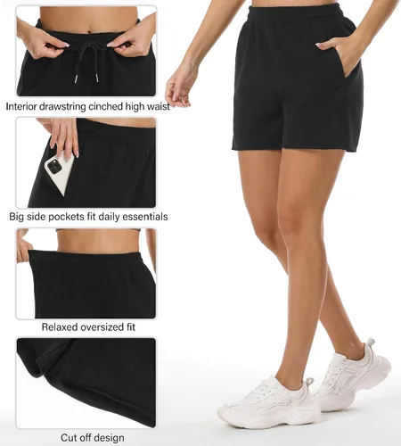Miniatura 4 de Stelle Pantalones cortos de verano para mujer, cómodos, de algodón, de cintura alta, con bolsillos