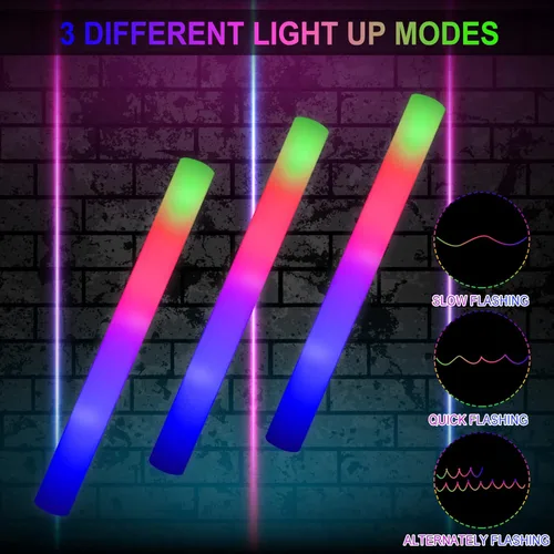 Miniatura 2 de LifBetter 45 piezas de palos de brillo a granel - Palos de espuma LED que brillan en la oscuridad con 3 modos de brillo, palos de espuma LED