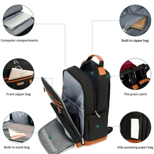 Miniatura 5 de Mochila para pañales, bolsas grandes para pañales de bebé con almohadilla cambiadora portátil para niños y niñas, bolsa de viaje multifunción
