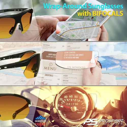 Miniatura 4 de proSPORT BIFOCAL - Lentes de sol para hombres y mujeres, bloqueo de luz azul, lente ámbar HD, semirarimas, envolvente, para conducir, golf