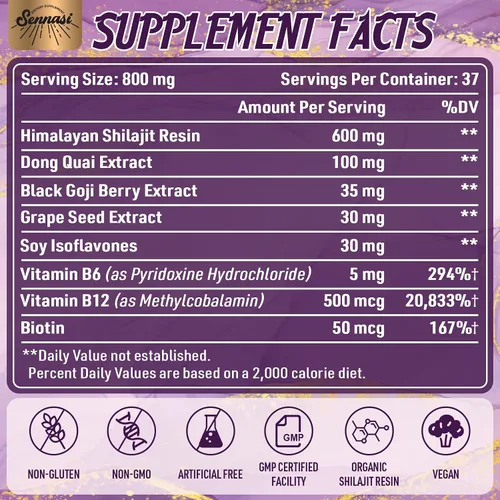 Miniatura 2 de Shilajit orgánico puro del Himalaya de 800 mg, resina Shilajit de máxima potencia de grado dorado, suplemento Shilajit con mezcla natural 8 en 1