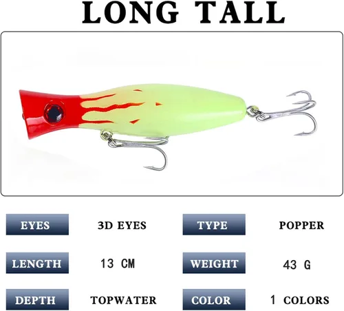 Miniatura 8 de Señuelo de Pesca Popper, Señuelos Popper de Superficie JAZALIC con Ojos 3D, Accesorios de Pesca para Lanzamiento en Superficie de Agua Salada