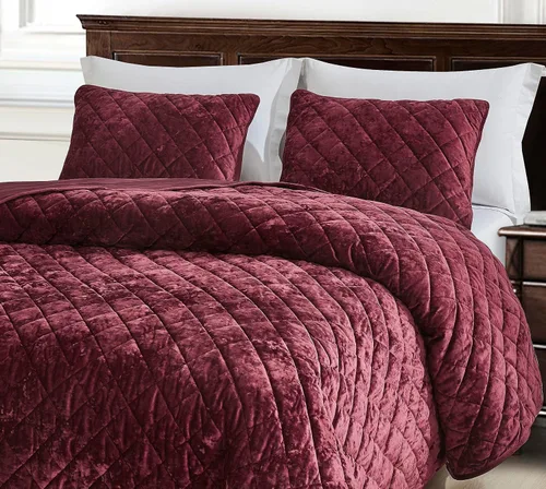 Miniatura 3 de Chezmoi Collection Lux - Juego de edredón de terciopelo color borgoña, tamaño King, 3 piezas, ropa de cama de terciopelo envejecido para todas