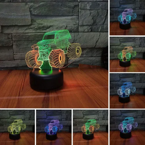 Miniatura 2 de Monster Jam Truck Lámpara LED de Ilusión 3D de Color Mixto Luz Nocturna de Carro Regalo de Cumpleaños Regalo de Festival para Niño Pequeño Bebé Niño