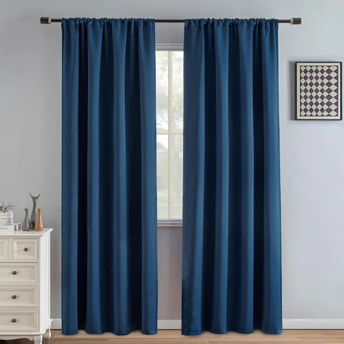 Miniatura 23 de IGEMAEVE Cortinas 100% opacas de 108 pulgadas de largo para dormitorio, juego de 2 paneles de cortinas opacas con bolsillo para barra y pestaña