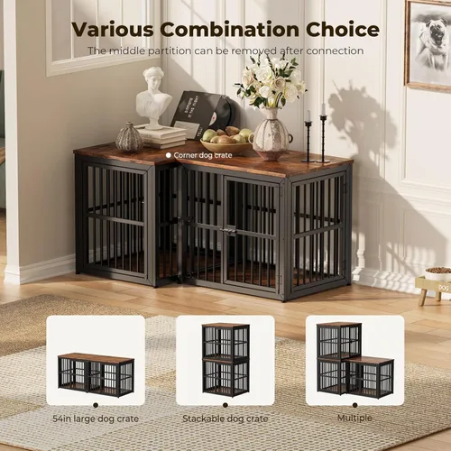 Miniatura 2 de Lyromix Mueble de jaula para perros de 27 pulgadas con 3 puertas, mesa auxiliar de jaula de madera resistente jaula interior para cachorros