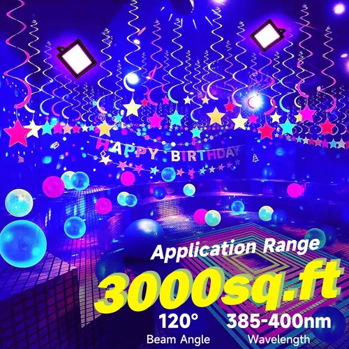Miniatura 4 de Paquete de 2 luces LED negras de 100 W, IP66, impermeables, para exteriores, con enchufe, interruptor, cable para fiesta de neón fluorescente