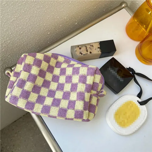 Miniatura 5 de Bolsa de maquillaje de tablero de ajedrez, bolsa de aseo de viaje, organizador de brochas de maquillaje, bolsa de almacenamiento a cuadros, estuche