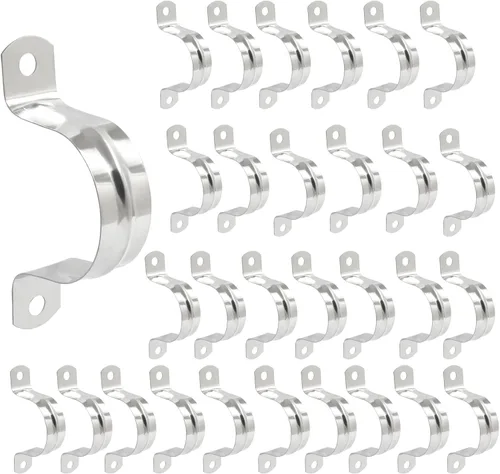 Miniatura 6 de Hitefu 50 correas de tubo rígidas de acero inoxidable, M12 1/2 pulgadas, correa de dos agujeros, abrazaderas de tubo con soporte en U, abrazadera