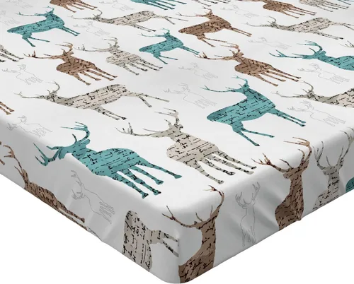 Miniatura 3 de Ambesonne Sábana bajera ajustable de ciervos, animales con patrón de texto antiguo, tema navideño, ilustración de estilo vintage, ropa de cama