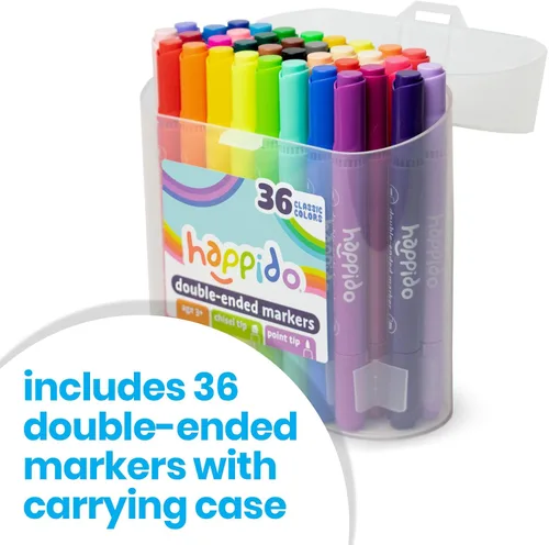 Miniatura 2 de International Arrivals Juego de marcadores de doble cara para niños Happido, juego de 36 marcadores no tóxicos a base de agua con estuche