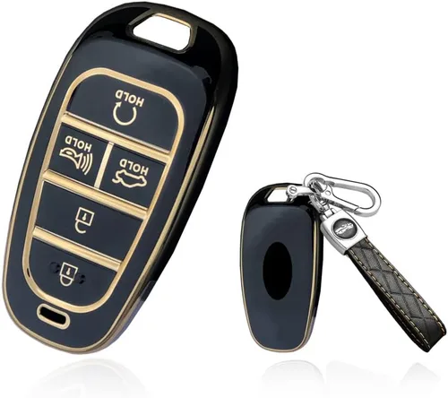 Miniatura 14 de SANRILY Golden-Edge - Funda para llavero de 5 botones para Hyundai Sonata Tucson 2022 2021 2020 Santa Fe Santa Cruz, funda de protección completa