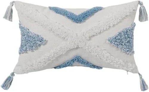 Funda de almohada geométrica con borlas, funda de almohada copetuda, funda de cojín lumbar bohemia para sofá, sala de estar y cama, color blanco, 12