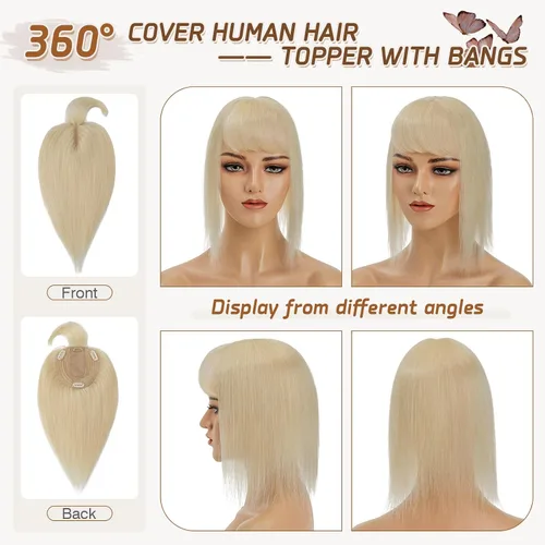 Miniatura 58 de Rich Choices Pelucas con topper de cabello para mujeres, cabello humano real 100% Remy, sin flequillo, para mujeres con adelgazamiento en la parte