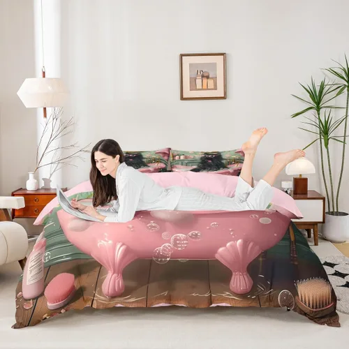 Miniatura 2 de Juego de funda de edredón para niños con diseño de gato negro, tamaño individual, juego de ropa de cama de animales lindos con burbujas de baño