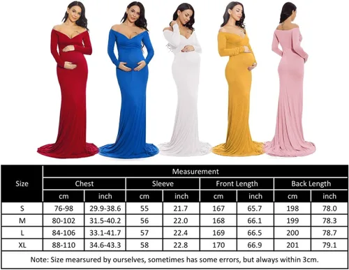 Miniatura 6 de ZIUMUDY - Vestido ajustado de maternidad con cuello en V fruncido, hombros descubiertos, manga larga, maxivestido para fotografía