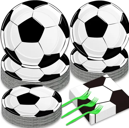 50 platos y servilletas de fútbol para invitados, suministros de fiesta, decoración de fiesta de cumpleaños de fútbol, juego de vajilla desechable,