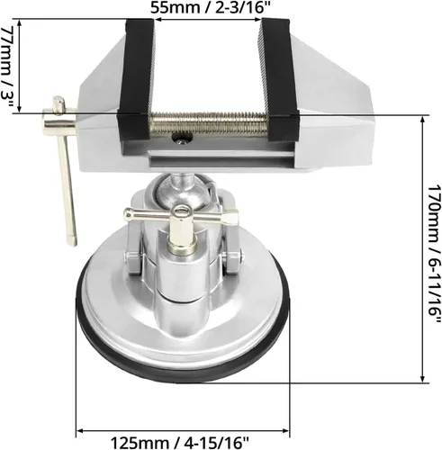Miniatura 6 de QWORK Tornillo de base de vacío portátil con rotación multiángulo, tornillo de pivote de 3.15 pulgadas de ancho de mandíbula tornillo de banco