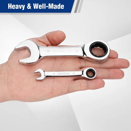 Miniatura 3 de WORKPRO Juego de 12 llaves de trinquete rechonchas, métricas de 0.315-0.748 in, 72 dientes, acero Cr-V, juego de llaves combinadas de trinquete