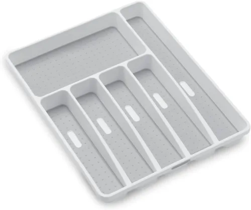 madesmart Bandeja clásica grande para cubiertos, color blanco, colección clásica, 6 compartimentos, organizador de cajones de cocina, forro de