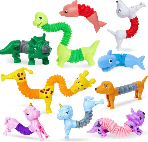 Miniatura 8 de Tubos Pop de Animales Juguetes Fidget 10PCS, Juguetes Sensoriales para Autismo y Alivio del Estrés, Juguetes de Viaje para Coche y Avión, Rellenos