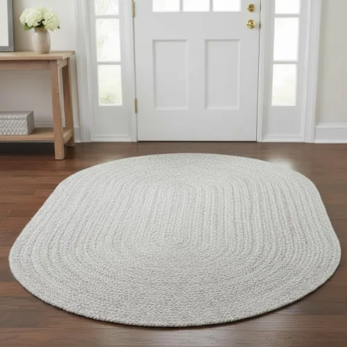 Miniatura 75 de Super Area Rugs Farmhouse - Alfombra trenzada de algodón reversible para cocina, gris y blanco, 4 x 6 pies, ovalada