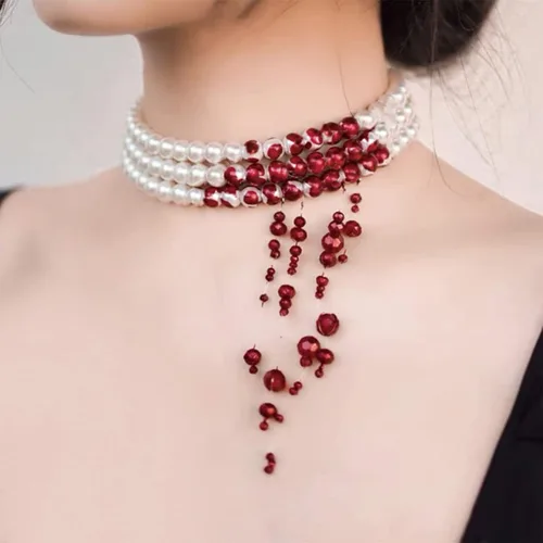 Miniatura 3 de Dripping Blood Choker Imitation Pearls Halloween Party Necklace Vampire Party Costume