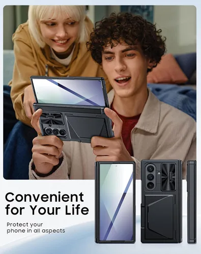Miniatura 8 de Funda para Samsung Galaxy Z Fold 7 con tarjetero con bloqueo RFID, cubierta de lente deslizante integrada y protección de bisagra y protector
