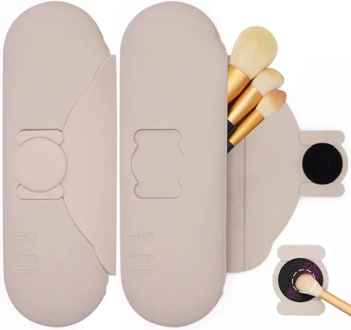 Miniatura 11 de Soporte para brochas de maquillaje de viaje con almohadilla de limpieza, estuche organizador de cepillos de silicona, cierre magnético, bolsa