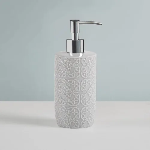 Miniatura 5 de Martha Stewart Juego de accesorios de baño de cerámica, organizador de almacenamiento para decoración de tocador, medallón de damasco en relieve