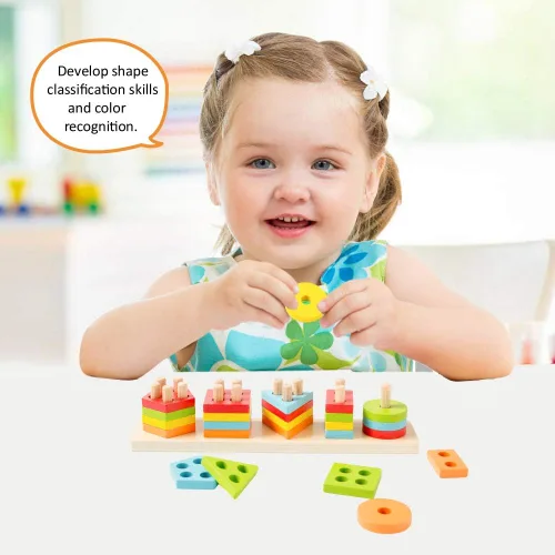 Miniatura 4 de Wood City Juguetes Montessori de madera para niños y niñas de 1, 2 y 3 años, juguetes de clasificación y apilamiento para niños pequeños