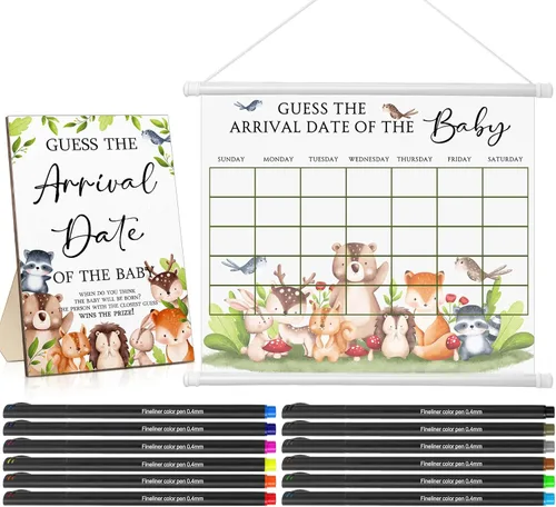 Miniatura 14 de Sintuff Calendario de fecha de vencimiento de Baby Shower Guess incluye 1 letrero de madera de Adivina la fecha de llegada del baby shower, 1