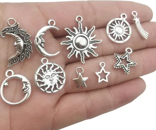 Miniatura 5 de 3.53 oz (alrededor de 80 piezas) suministros de manualidades, colección celestial, dijes para manualidades, accesorios para hacer joyas, accesorios