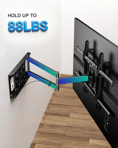 Miniatura 7 de Soporte de pared para TV de brazo largo con extensión de 25.6 pulgadas, soporte de TV de esquina de movimiento completo resistente para pantallas