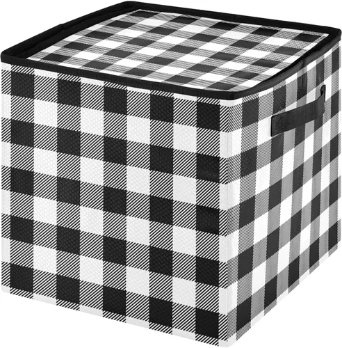 Cesta de almacenamiento para adornos de Navidad, búfalo a cuadros, negro y blanco, contenedor de almacenamiento de invierno con separadores